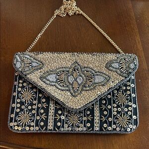 Black and Gold Beaded Evening Clutch